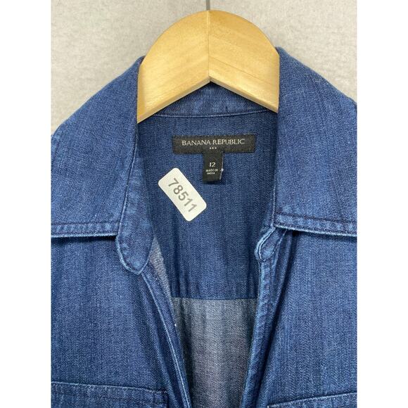 BANANA REPUBLIC Jumpsuit Womens 12 Denim Belted Coverall Cotton Blue - Picture 16 of 16